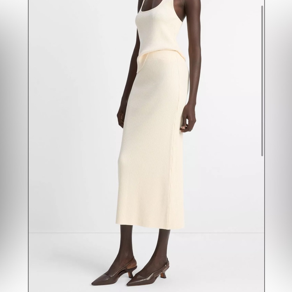 Vince ribbed cotton blend midi skirt